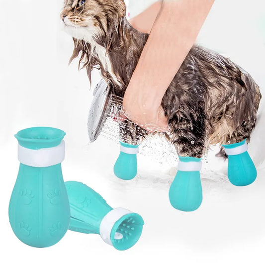 Adjustable Cat Claw Protector Bath Shoes - Anti-Scratch Cat Paw Nail Covers for Pet Grooming and Bathing - Pet Wash Boots and Supplies
