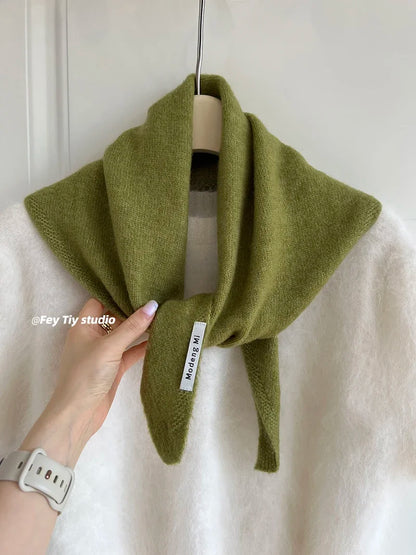 British Korean Style Wool Knitted Triangular Scarf – Multi-Functional Headscarf, Warm Knit Scarf for Women