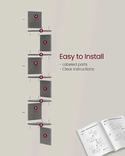 VASAGLE 5-Tier Corner Wall Shelf – Floating Bookshelf & Plant Display for Bedroom, Living Room, Bathroom, Home Office