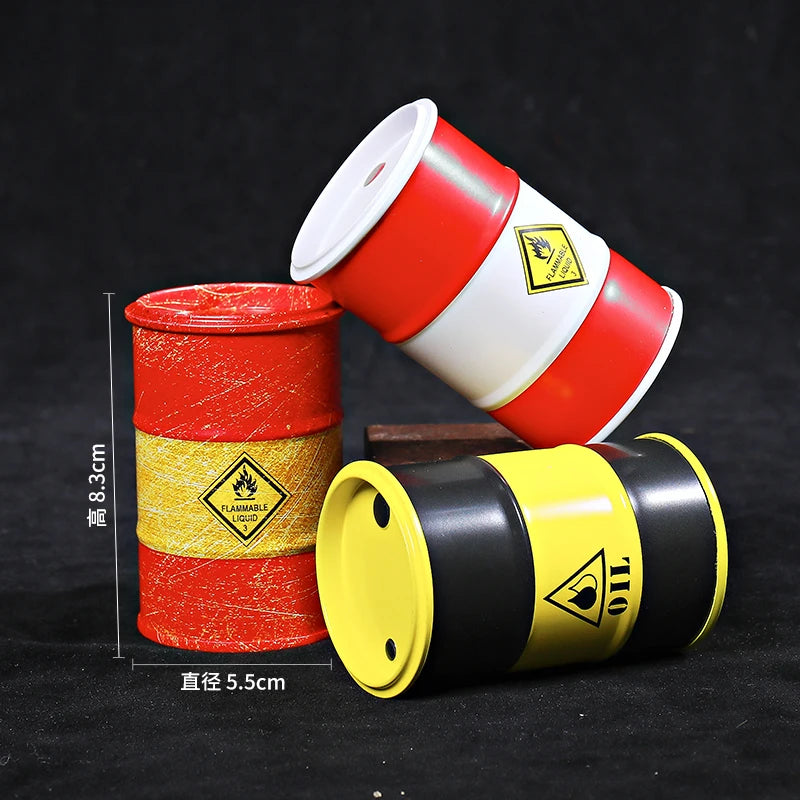 Iron Mini Oil Drum Model – Chemistry Car Desktop Decoration & Storage Box War Games Scene Toy for Boys