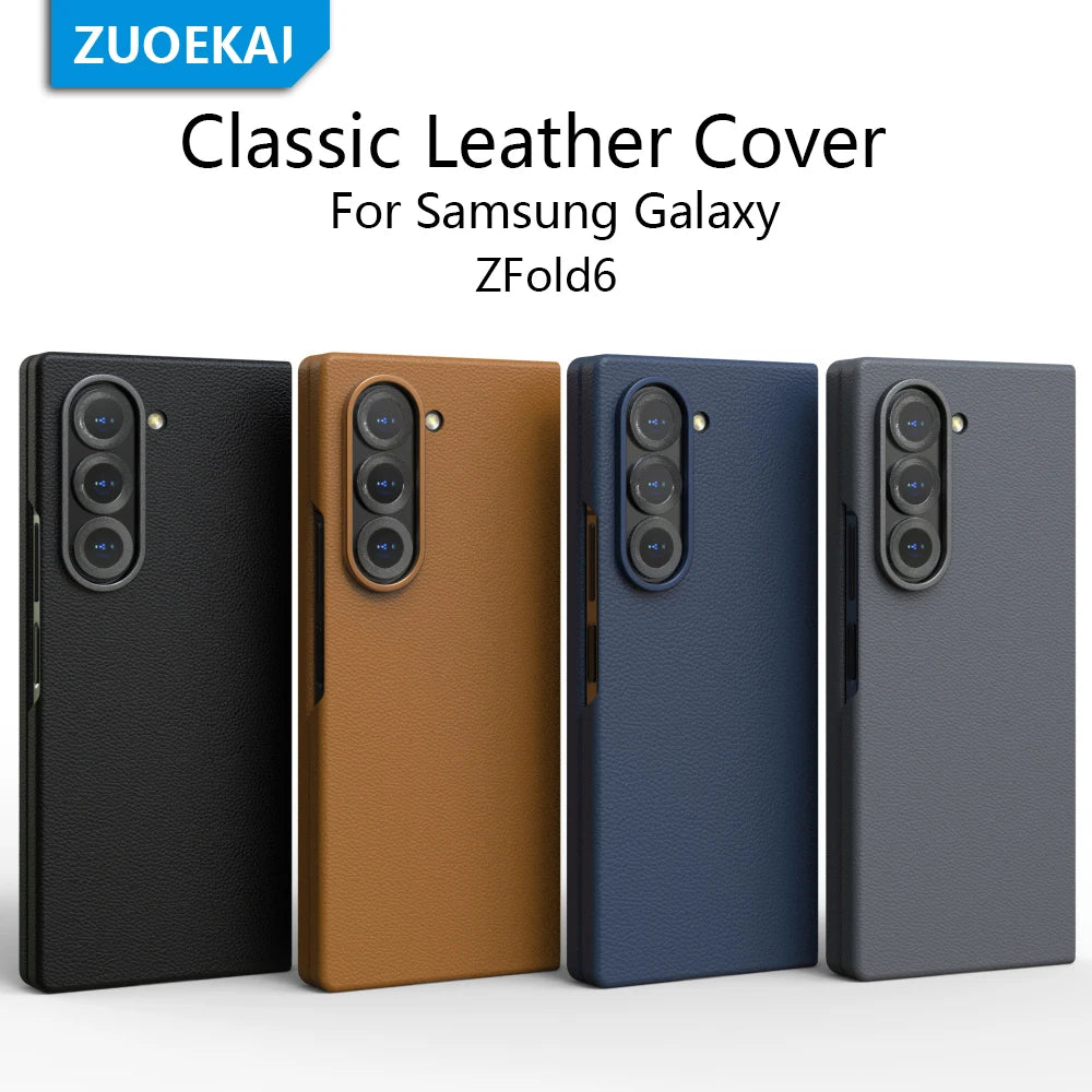 Luxury Leather Shockproof Phone Case for Samsung Galaxy Z Fold 6 – Skin-Friendly Solid Color Full Cover
