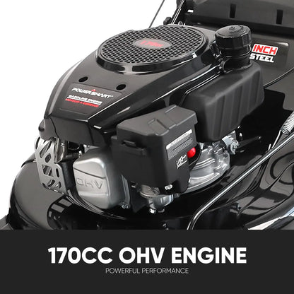 Self-Propelled Gas Lawn Mower — 22" 170CC OHV Engine, 3-in-1, Rear-Wheel Drive, 6-Position Height Adjustment