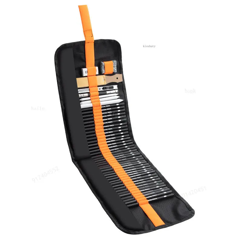 Sketch Pencils Set with Canvas Wrap - 27/38/47pcs Art Drawing Supplies, Charcoals, Kneaded Eraser - Sketching Pencil Bag