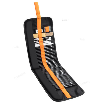 Sketch Pencils Set with Canvas Wrap - 27/38/47pcs Art Drawing Supplies, Charcoals, Kneaded Eraser - Sketching Pencil Bag