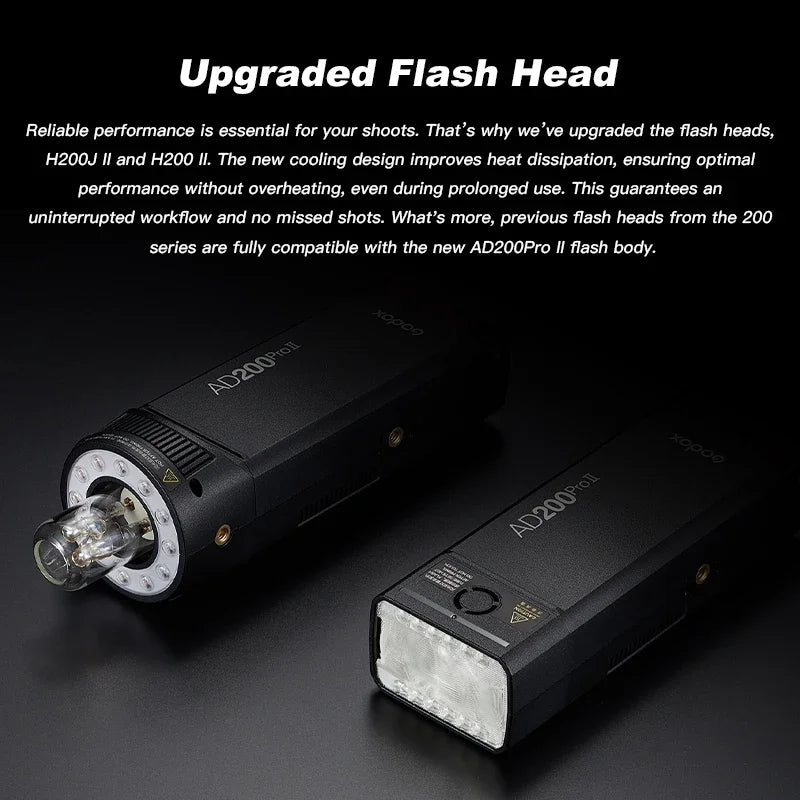Godox AD200 Pro II Flash – 200Ws, 1/8000 HSS, 2980mAh Battery, 2.4G Wireless X System, Bi-Color Modeling Lamp Speedlight Flash