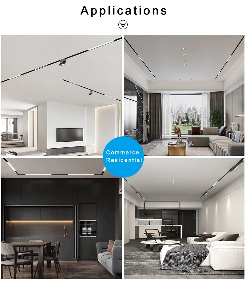 LED Magnetic Track Light Grille, Modern Embedded Flexible Linear Flood Lamp, DC48V Ceiling Spotlight for Indoor Living