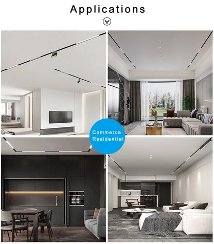 LED Magnetic Track Light Grille, Modern Embedded Flexible Linear Flood Lamp, DC48V Ceiling Spotlight for Indoor Living