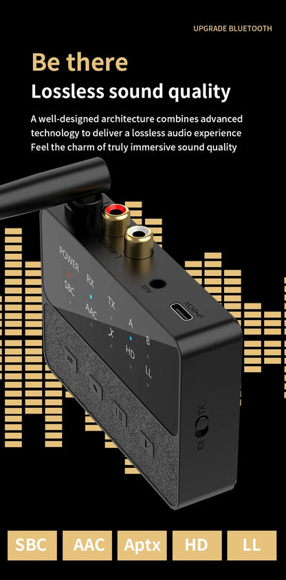 VAORLO Qualcomm Bluetooth 5.3 Receiver & Transmitter | aptX HD/LL Low Latency, 3.5mm AUX, RCA Wireless Audio Adapter for PC & TV