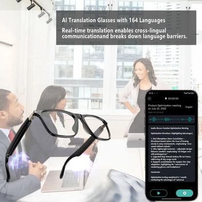 Smart AI Translation Glasses — Real-Time 164-Language App Translator with Photochromic Gray-Black Lenses