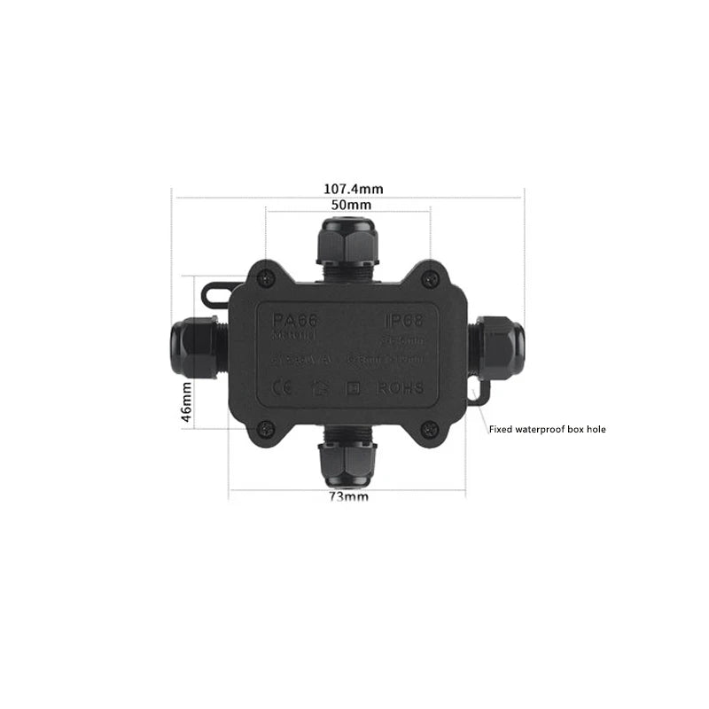 IP68 Outdoor Waterproof Junction Box - Black 3 Way Mini Connector Box ...