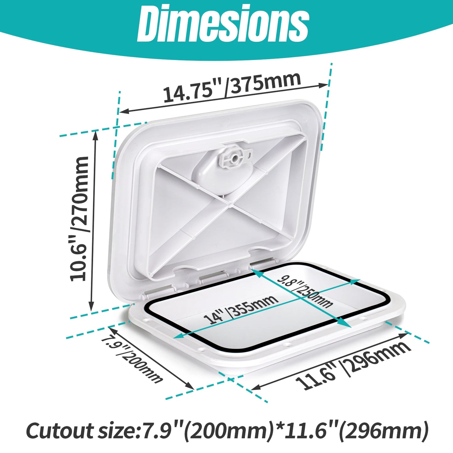 ABS Deck Access Hatch Cover — Waterproof Anti-UV Non-Skid Inspection Hatch for Marine Boats, Yachts & RVs, 15×11"