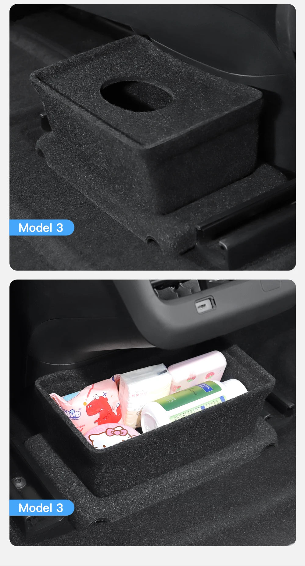 YZ Storage Box for Tesla Model 3 & Model Y – Center Armrest Hidden Box & Cup Holder Organizer, 2023-2022 Car Accessories