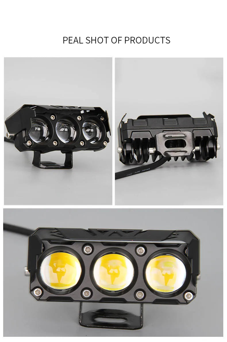 12V/24V Mini Lens LED Headlight – Dual Color Hi/Low Beam Motorcycle & Vehicle Fog Light