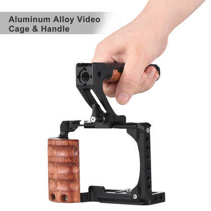 Andoer Camera Cage + Top Handle Kit - Aluminum Alloy Video Cage with Cold Shoe Mount, 1/4" & 3/8" Threads for Sony ZV-E10