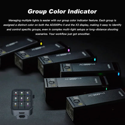 Godox AD200 Pro II Flash – 200Ws, 1/8000 HSS, 2980mAh Battery, 2.4G Wireless X System, Bi-Color Modeling Lamp Speedlight Flash