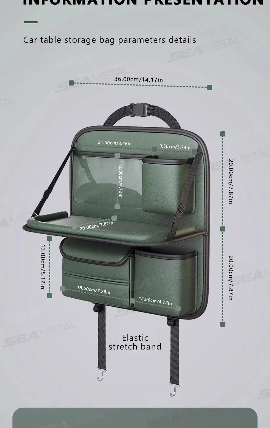 SEAMETAL Car Seat Back Organizer – Large Capacity Multi-Pocket Storage Bag with Foldable Tablet Tray