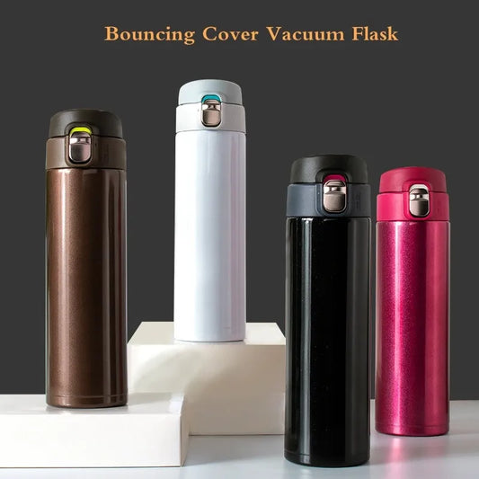 500ML Stainless Steel Vacuum Flask with Bouncing Cover - Thermos Cup for Coffee, Tea, and Milk