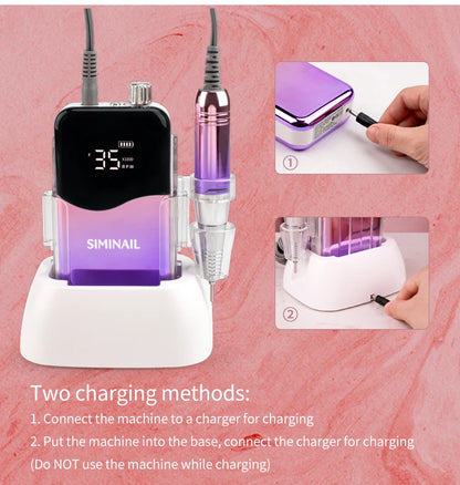 SIMINAIL Professional Nail Drill Machine – 35000RPM Portable Electric Nail File with Rechargeable E-File Bit Kit