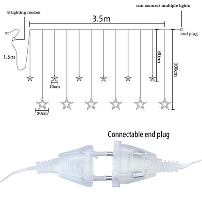 3.5M Star Curtain LED String Lights – 138 LEDs Fairy Lights for Christmas, Home, Bedroom, Window, Outdoor Party, and Holiday Decoration