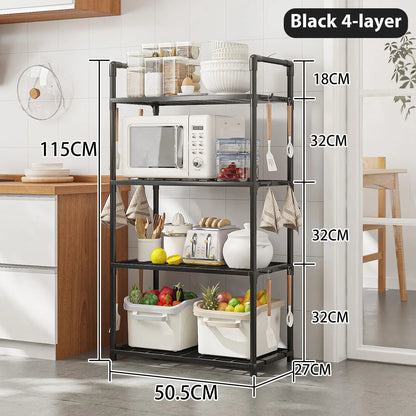 Multilayer Kitchen Shelving - Floor to Ceiling Microwave Oven and Pot Storage Shelf, Multifunctional Household Organizer