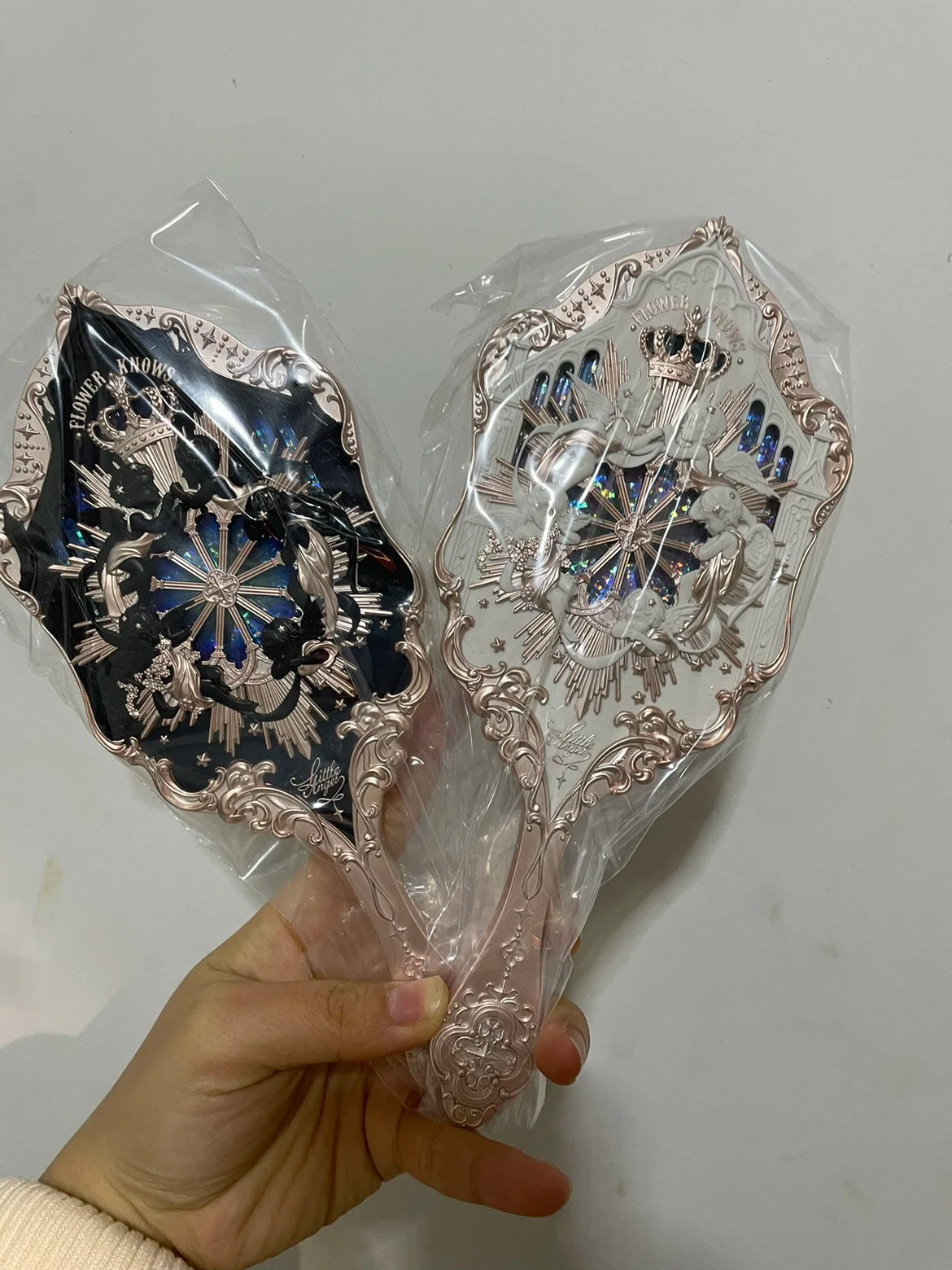 Flower Knows Angel Series Handheld Mirror – White, Black & Pink Compact Mirror