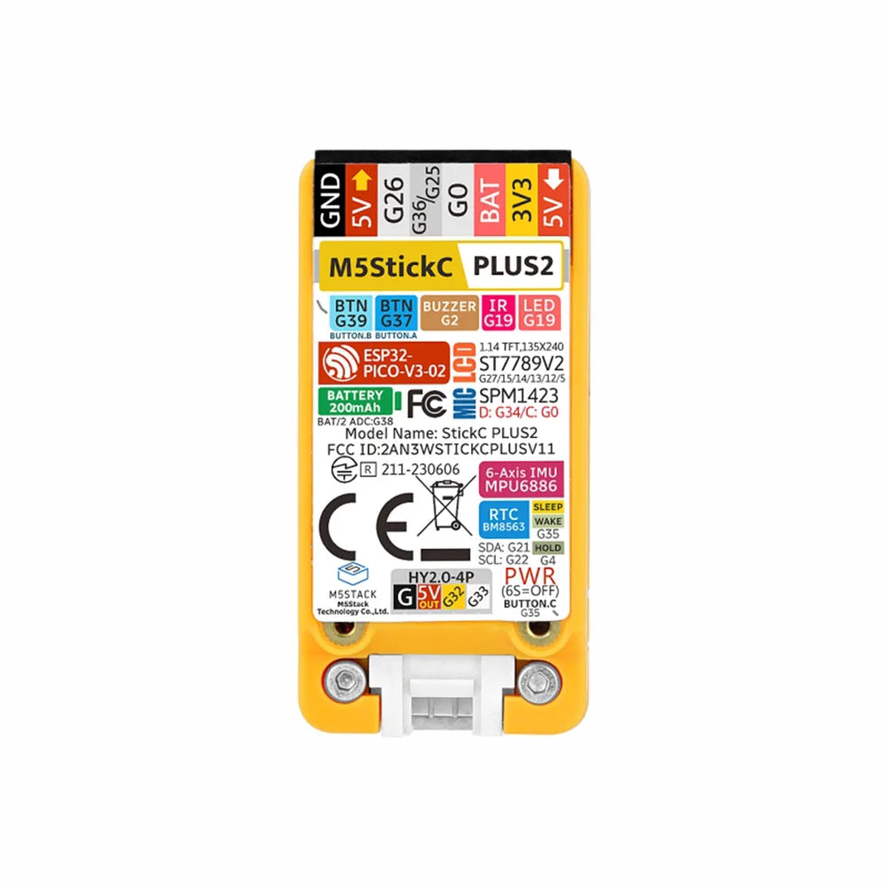 M5Stack M5StickC PLUS2 Portable IoT Development Kit - ESP32-PICO, 1.14-inch TFT Screen, Watch-Type Wearable IoT Controller