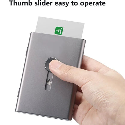 Ultra-Thin Metal Business Card Holder - Hand Push Card Case for Bank and Membership Cards, Compact Organizer Box