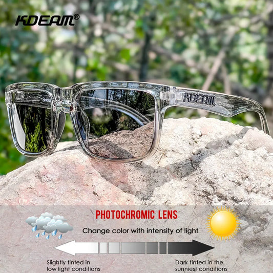 KDEAM Photochromic & Polarized Sunglasses - Category 3 Polarization, Unique Frame Surface Eyewear for Men & Women with Case