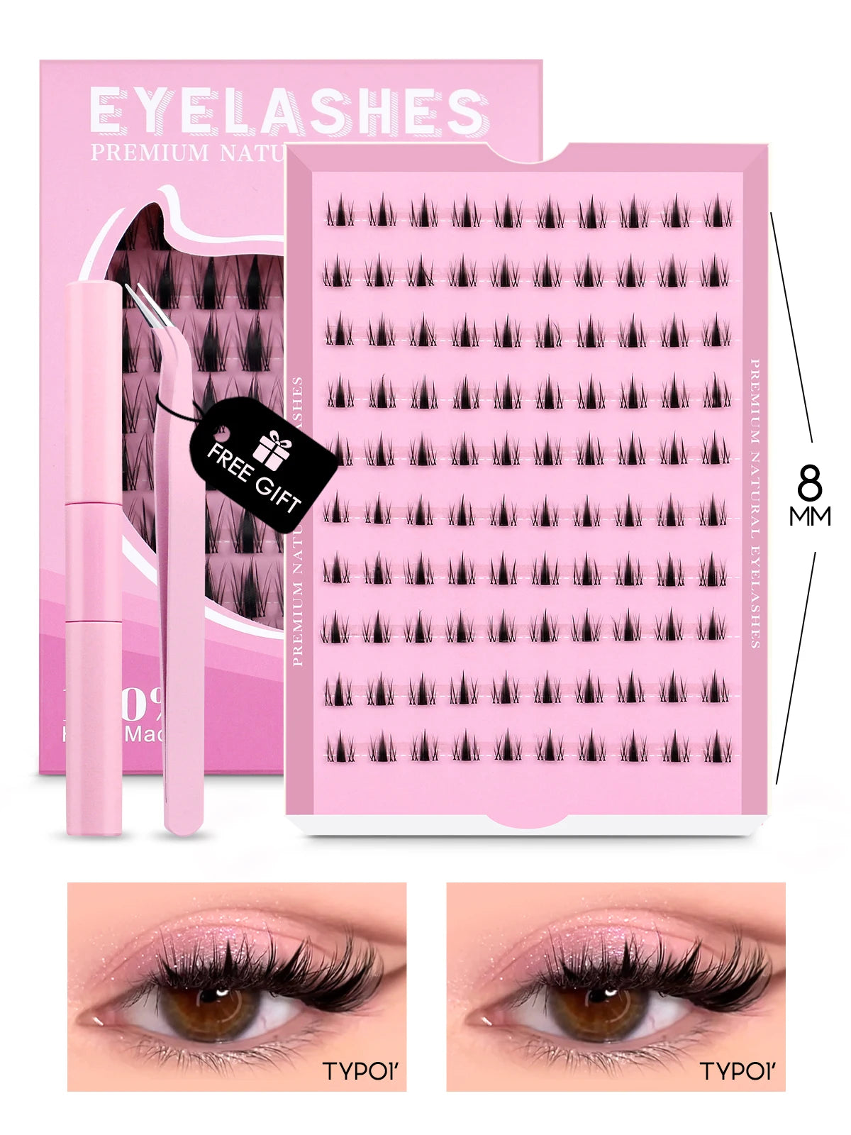 GROINNEYA Eyelash Clusters Kit – DIY Lash Extension with Bond & Seal, Waterproof Strong Hold & Tweezers