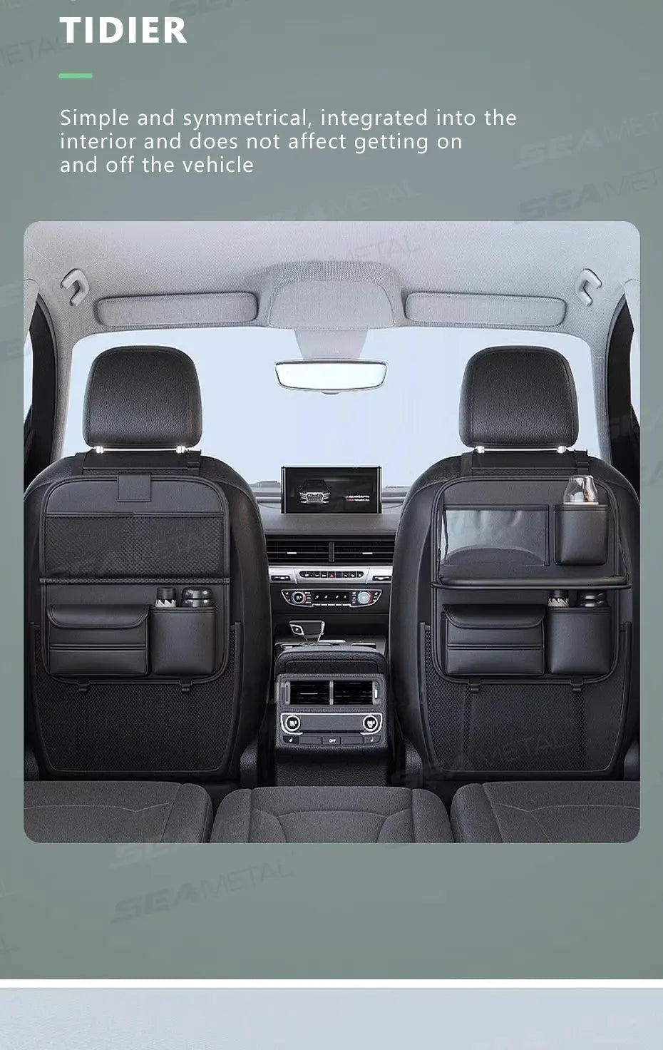 SEAMETAL Car Seat Back Organizer – Large Capacity Multi-Pocket Storage Bag with Foldable Tablet Tray