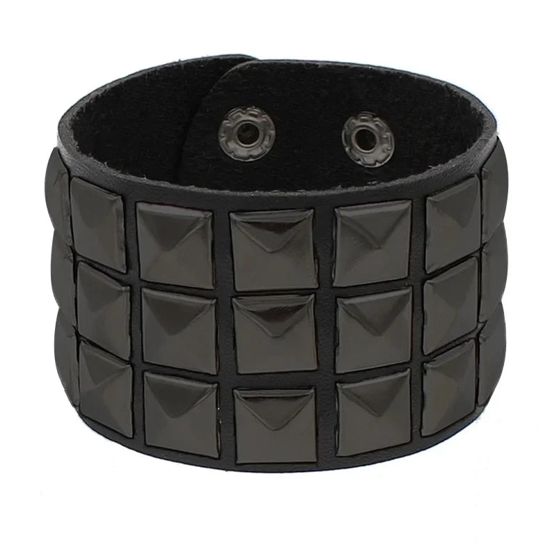 New Punk Fashion Black Leather Cuff Bracelet for Men & Women - Rivets Stud Charm Wristband Bangle, Gothic Jewelry 2024
