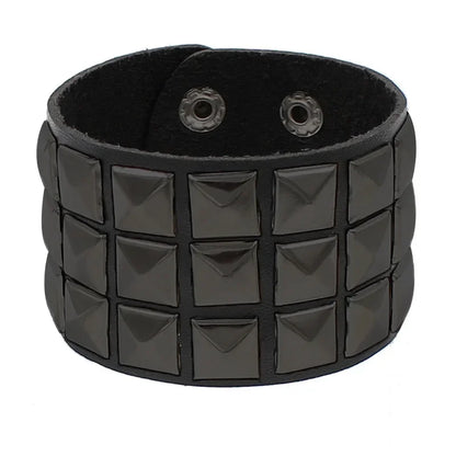 New Punk Fashion Black Leather Cuff Bracelet for Men & Women - Rivets Stud Charm Wristband Bangle, Gothic Jewelry 2024