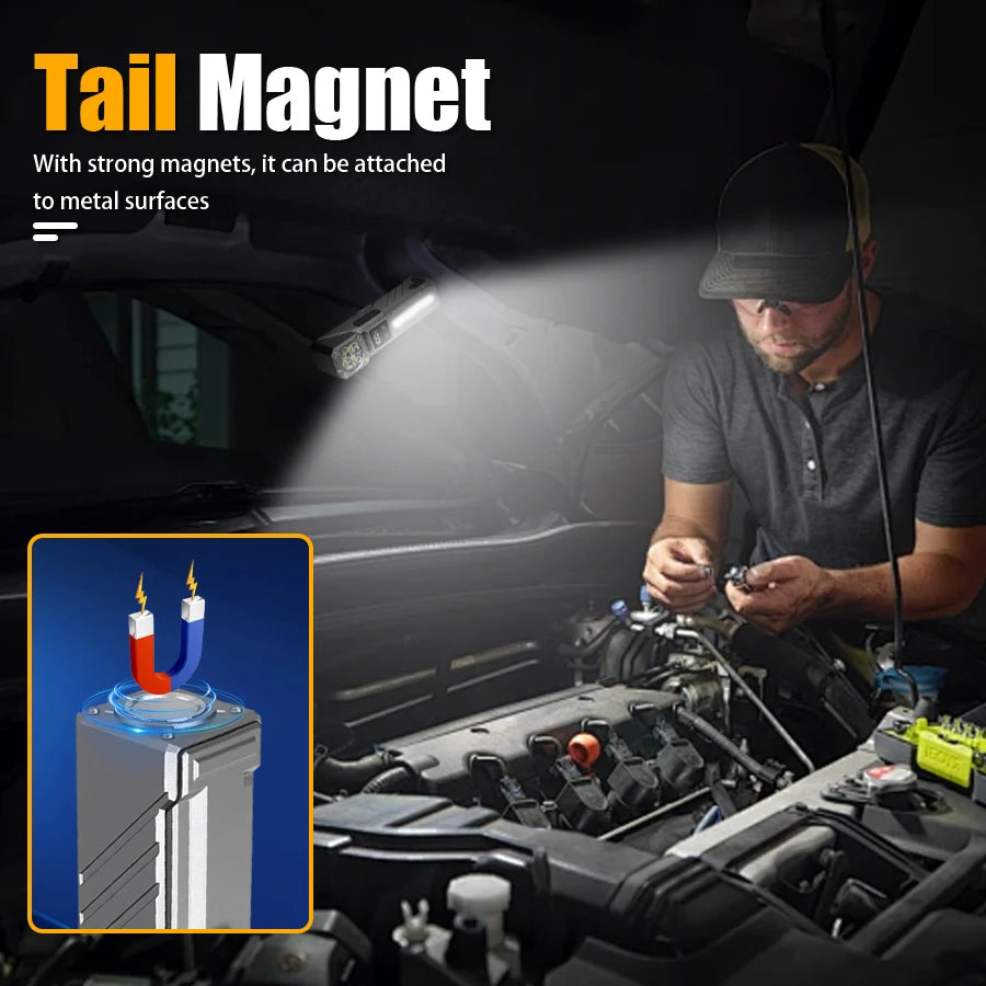 High-Power LED EDC Flashlight – Rechargeable Pocket Torch with RGB, Magnet & Clip for Camping & Fishing