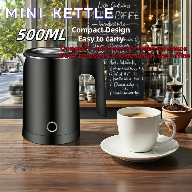 500ML Stainless Steel Portable Electric Kettle — Travel Water Boiler Pot for Hotel, Home, Kitchen, Tea, and Coffee