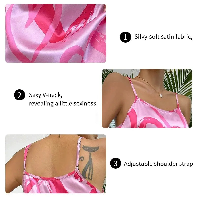 Women’s Sexy Satin Slip Nightdress - Backless Cross Strappy Sleepwear for Luxurious Comfort