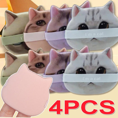 1-4PCS Cat Air Cushion Powder Puffs – Double-Sided Wet & Dry Foundation and Concealer Makeup Sponges