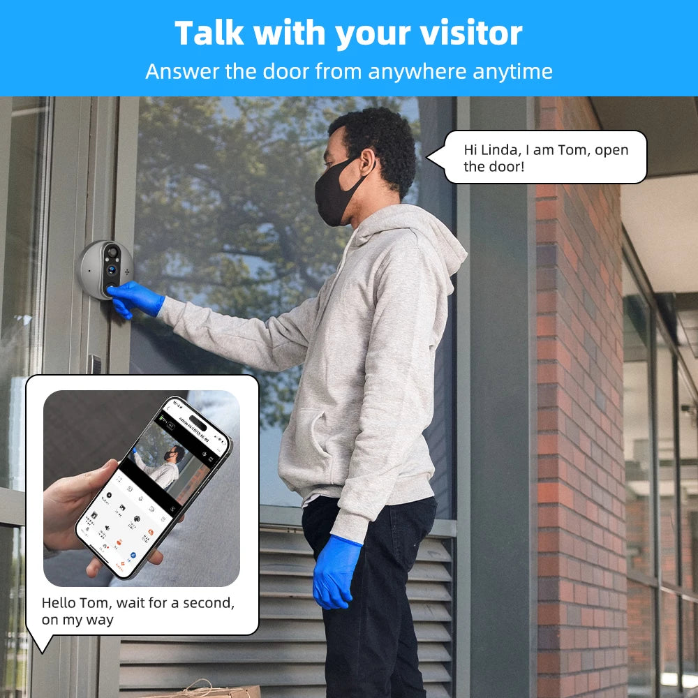 3MP Smart Life Tuya WiFi Doorbell — 1080P Peephole Camera, 5000mAh Battery, PIR Motion Sensor, IR, Alexa & Google Compatible