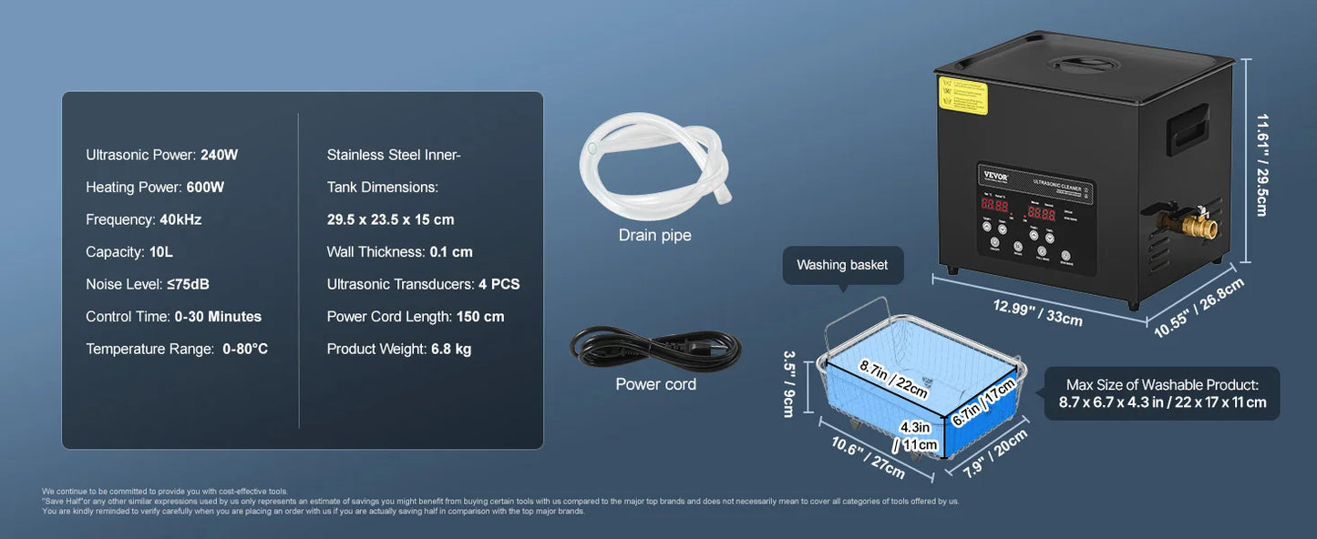 SucceBuy Ultrasonic Cleaner – 2L to 15L Portable Dishwasher with Timer for Home Use