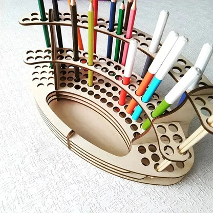 Wooden Paint Brush Holder Stand: Desk Organizer with Holes for Watercolor Brush Tray Rack - Perfect for Pencils and Paint Brushes