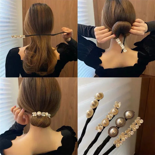 Elegant Pearl Flower Bun Maker - Korean Lazy Hair Curlers Styling Accessories, Hairpin Hair Braiding Braider Hairgrip Styling Tools