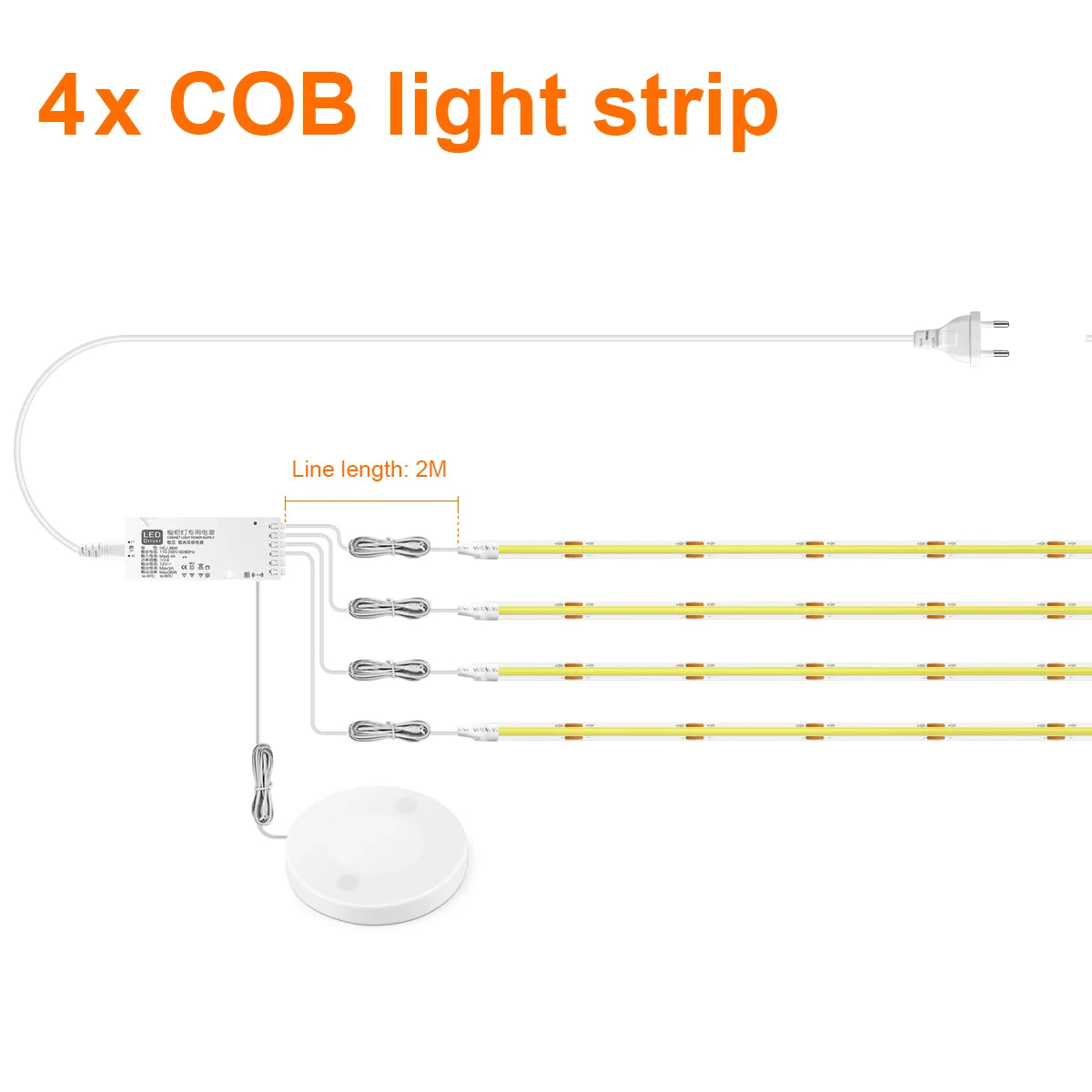 Under Cabinet COB LED Strip Light – Dimmable Touch Sensor Lamp for Display, Bookcase, Wardrobe & Closet