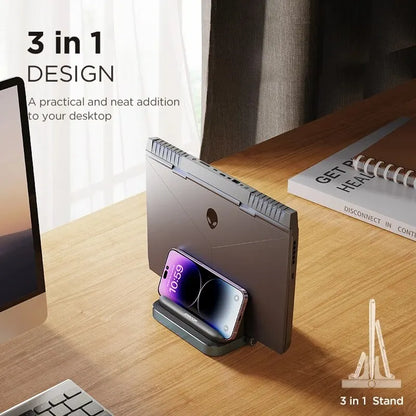 Joyroom Vertical Laptop Stand & Phone Mount Holder - Adjustable Desktop Dock for MacBook, Samsung, HP, Dell