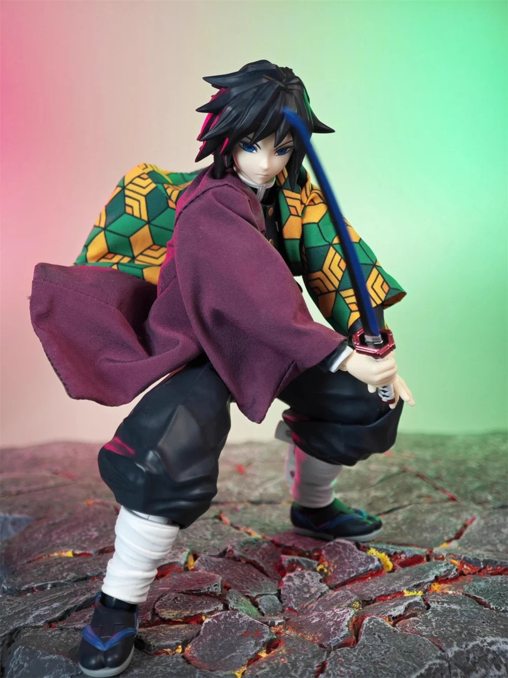 1/12 Scale Demon Slayer Action Figure – Tomioka Giyuu & Kamado Tanjirou with Grid Cloak Kimono for 6" Body Models