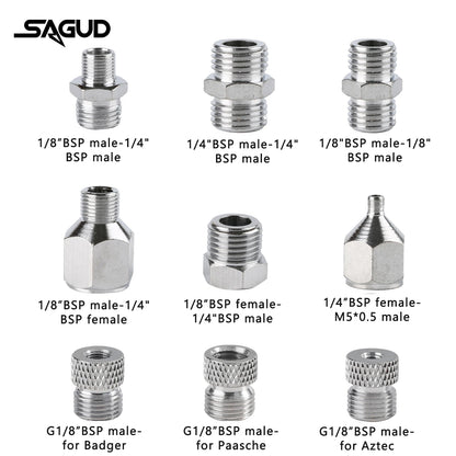 SAUGD 9PCS Airbrush Adapter Fitting Replacement Kit – Coupling Connectors for Compressor & Airbrush Hose