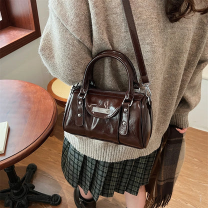 Burgundy Mini Top-Handle Bag for Women — PU Leather Shoulder & Crossbody Handbag 2024 Luxury Designer