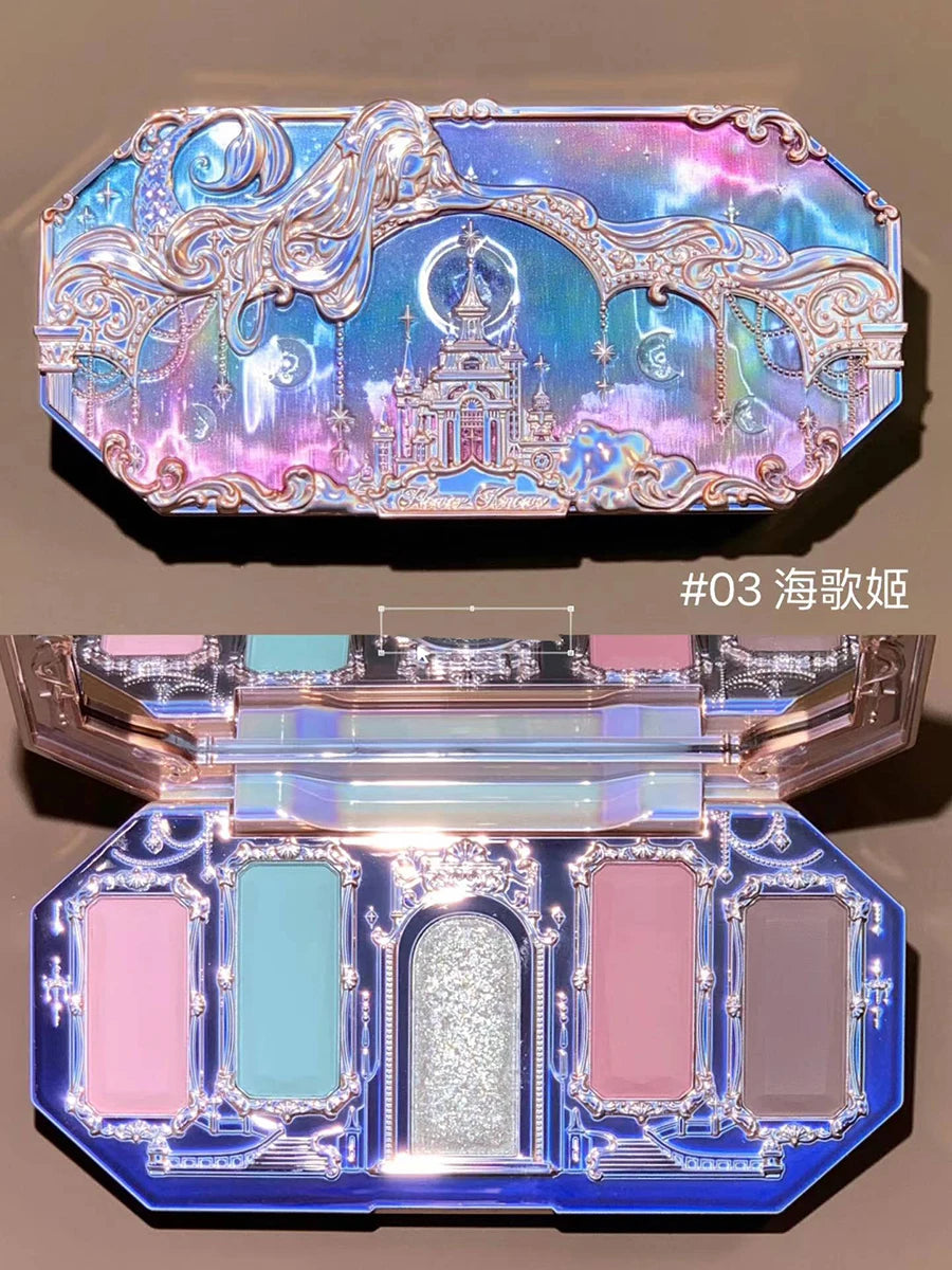 Flower Knows Moonlight Mermaid Eyeshadow Palette – 5-Color Matte, Shimmer & Glitter Waterproof Eye Shadow