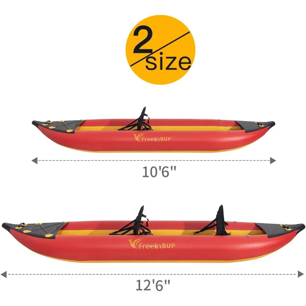 1-2 Person Professional Series Kayak – Lightweight Inflatable Sit-in Boat Set with Paddle for Emergency & Outdoor Use