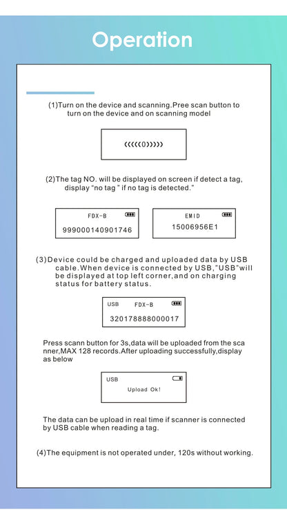 Handheld Animal RFID Reader - 134.2KHz & 125kHz Pet Microchip Scanner, USB/Bluetooth Tag Reader for Cats & Dogs with Tags