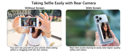 Magnetic Phone Vlog Selfie Monitor Screen – Rear Camera Selfie Display Compatible with iPhone & Android