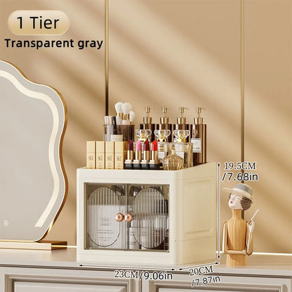 Foldable Desktop Makeup Organizer — Multi-Layer Large Capacity Storage for Cosmetics, Toiletries & Books